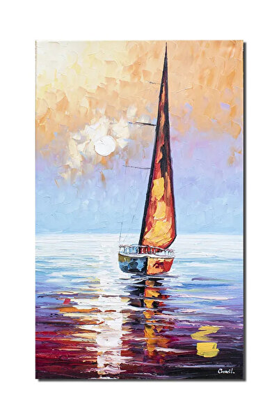 artnova Ръчно рисувана картина, Ветроходна лодка, 100x60см, маслени бои върху...