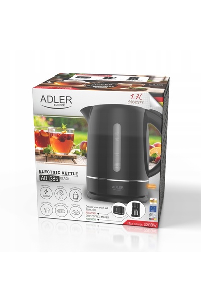 adler Fierbător electric 1,7L Negru 2200W bază rotativă AD1385B