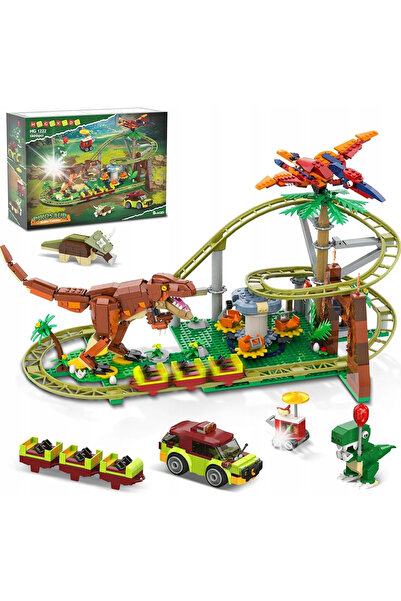 HOGOKIDS Set de construcție Dinozaur, Tren de munte, Calea de curse, 1222 pie...