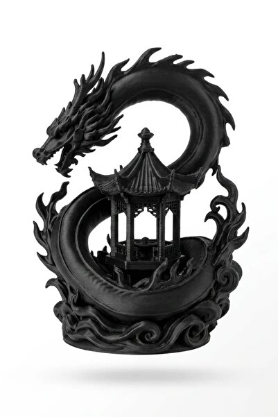 Figüro Ejderha Figürlü Pagoda Duvar Süsü 3D Baskı Dekoratif Heykel