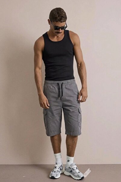 comstar Men's Stitched Detail Jogger Cargo Pocket Anthracite Capri Shorts