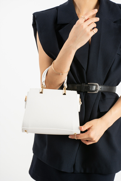 DEV 3 ADAM White Women's Crossbody Hand and Shoulder Bag with Gold Accessories