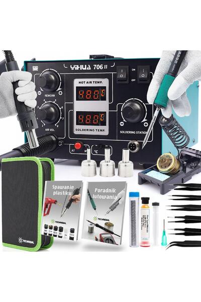 TECHREBAL Stație de lipit YIHUA 706 II 2 în 1 670W cu aer cald, vârfuri T12, ...