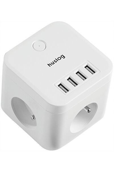 Huslog Prelungitor cu 4 porturi USB și 3 prize, 1,5m, Smart Cube