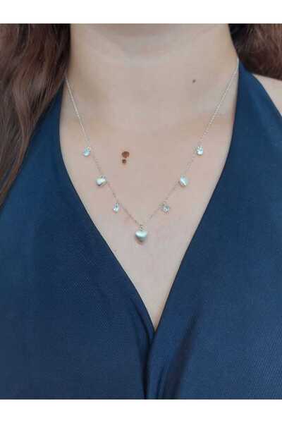 bijoux uniques قلادة من الفولاذ على شكل قلب من اللؤلؤ بحجر واحد