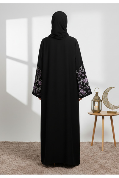 Nukhbaa Stunning black embroidered abaya | Nida Fabric-848