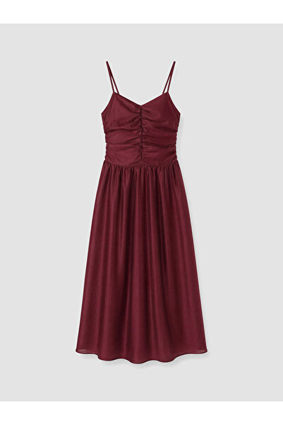 LC Waikiki Lcw Vision Plum V-Neck Strap Corset Dress