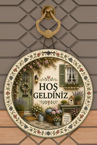 Dormot Home Welcome Written Floral Home Themed Round Door Ornament Digital Pr...