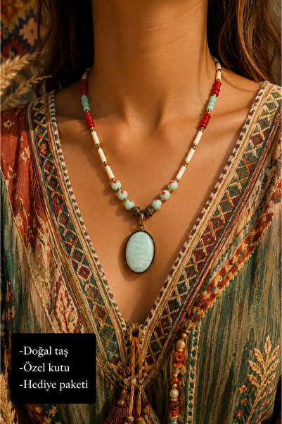 HER ŞEY NOTA www.herseynota.com Natural Stone Amazonite and Coral Detailed Bo...