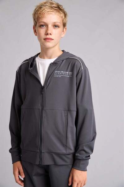 DeFacto Printed Hooded Scuba Diving Fabric Anthracite Cardigan Boys H9597A826Au