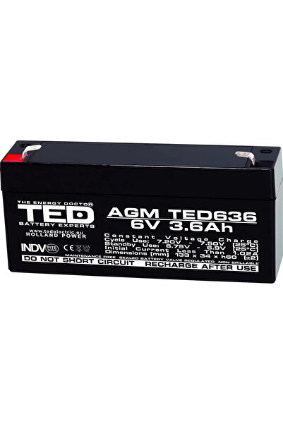 OEM Акумулатор AGM VRLA 6V 3.6A 134x34xh60mm F1 TED Battery Expert Holland TE...