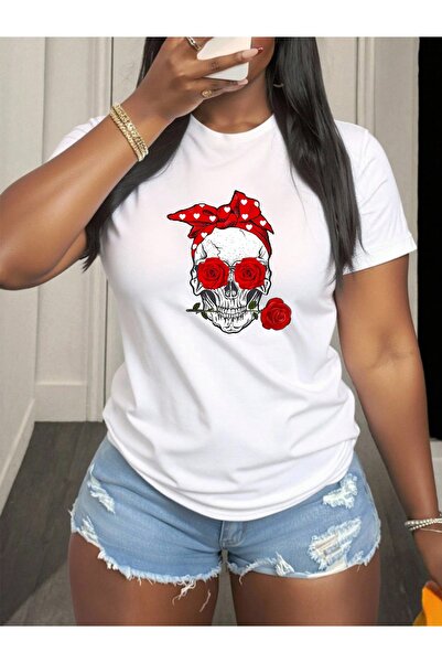 En22 Comfortable Short Sleeve T-Shirt with Skull Red Bow Deign, Perfect Hallo...