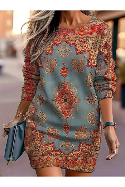 Beruflic Women's Long Sleeve Round Neck Mini Modal Dress