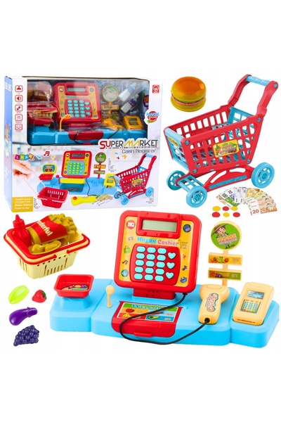 LeanToys Set de magazin, Casă, Coș, Produse alimentare, Lumini, Sunete, Colorat
