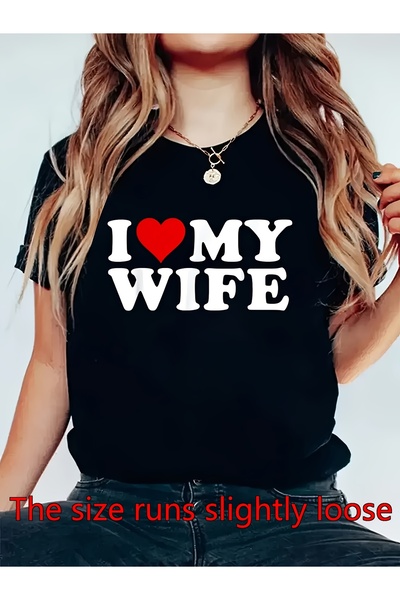 NOURAM Women's I Love My Wife Graphic T-Shirt - Short Sleeve Top, cotton, Per...