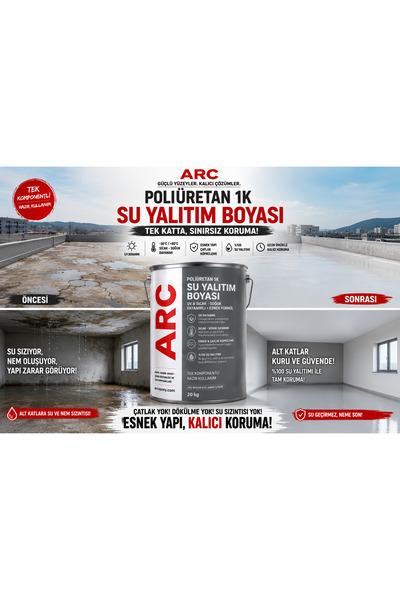 ARCMARİN KİMYA VE DENİZCİLİK HIRDAVAT Su Yalıtım Boyası UV Dirençli Esnek Güçlü Parlak Teras Çatı Otopark Yalıtım Boyası 1K PU Dekoratif Boya