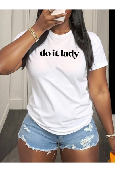 Ekim11 cotton Short Sleeve T-Shirt with Do It Lady Print, Comfortable Casual ...