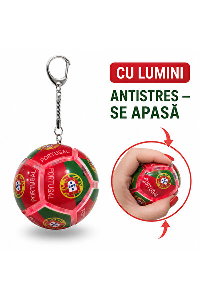 SHOP LIKE A PRO Breloc Minge de Fotbal Portugalia cu Lumini, Jucărie Antistre...
