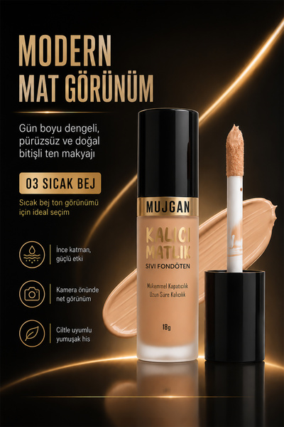 MUJGAN Kalıcı Mat Bitişli Sıvı Tam Kapatıcılı Fondöten