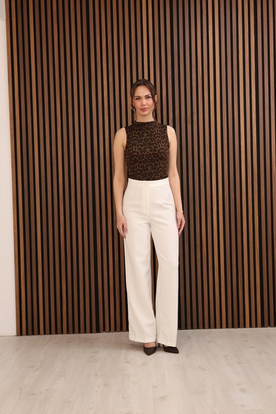 sahraozluk High Waist Wide Leg Trousers Ecru Color