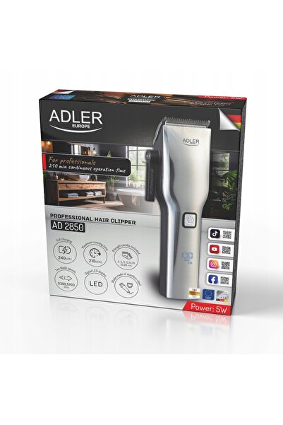 adler Aparat de tuns, Trimmer fără fir USB, 2 viteze, LED, 8 piepteni
