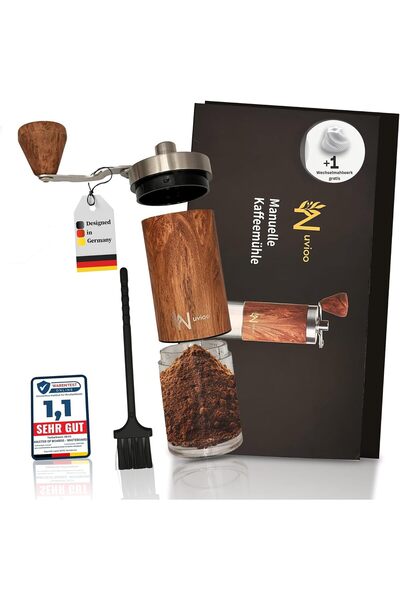 Nuvio Manual Wooden Coffee Grinder with Infinitely Adjustable Ceramic Grinder...