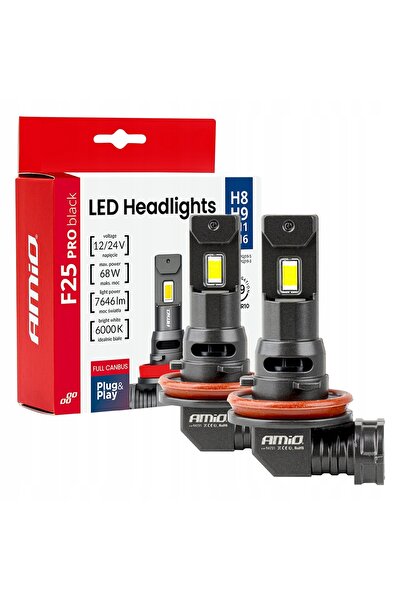 AMIOGO Becuri auto LED PRO BLACK CANBUS H8 H9 H11 H16 68W 12V 24V AMIO