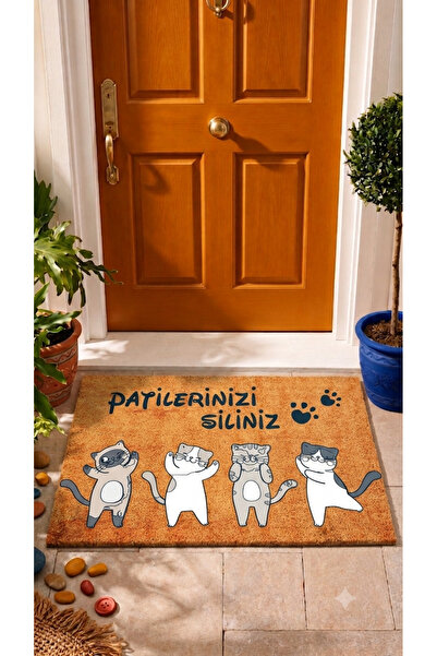 Nesrin home Dijital baskılı kedi desenli kapı önü Paspasi