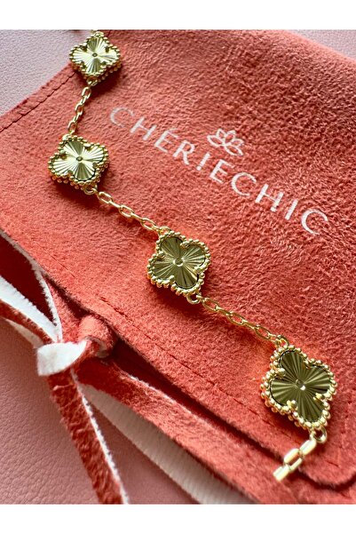 CHÉRIECHIC Jewels Büyük Yonca Model Gold Zincir Çelik Bileklik