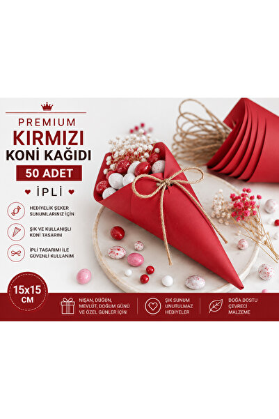 Orbak Kağıt Premium Red Cone Paper 50 Pieces |   Drawstring Gift, Treat, and ...