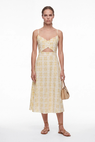 cemo Women's Strappy Plaid Low-Cut Waist Midi Dress