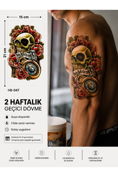 medink tattoo Gerçekci Kurukafa Dövme geçici Etiket Kadın Erkek Kol Bacak Sti...