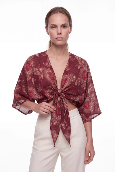 cemo Ženski šal kimono bolero sa uzorkom i vezicom