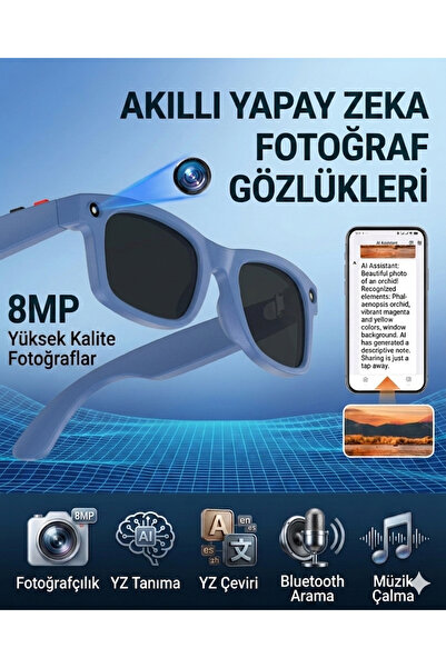 Rabee Aksiyon Kamerası - S2 Max Akıllı Gözlük Kameralı BT Kulaklıklı Yapay Ze...