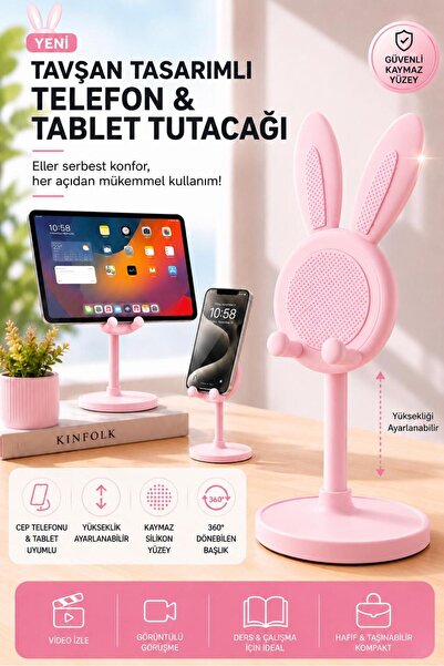 Galeriyo Držač za telefon i tablet sa dizajnom zeca, roze
