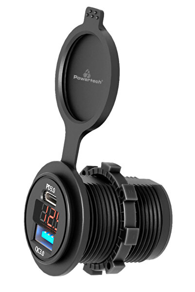 POWERTECH Υποδοχή USB για σκάφη και οχήματα PTL-005, USB/USB-C 36W, με οθόνη
