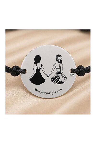 Simoshop Brățară cu șnur reglabil și bănuț din argint 925 - Best Friends Forever