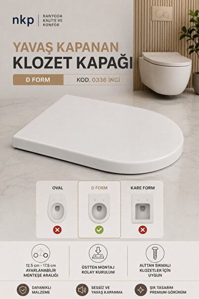 Primeaks İnci D Form Yavaş Kapanan Klozet Kapağı Thermoplast Üstten Montaj So...