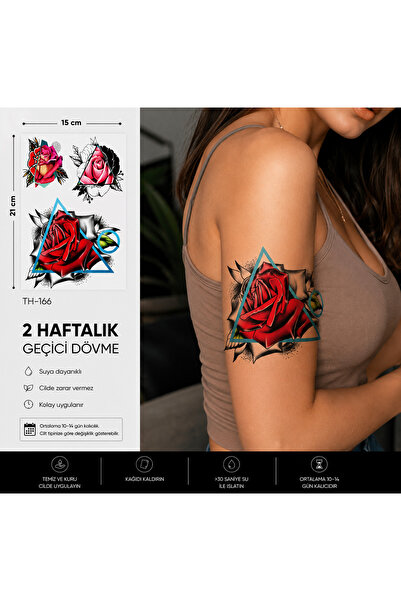 medink tattoo Gerçekci Geçici Renkli Karışık Gül Dövme Yapıştırma Etiket Kadı...