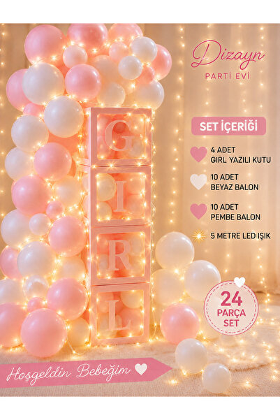 Dizayn Parti Evi Hoş Geldin Bebeğim Kız Bebek Girl Kutulu Balon Süsleme Seti ...