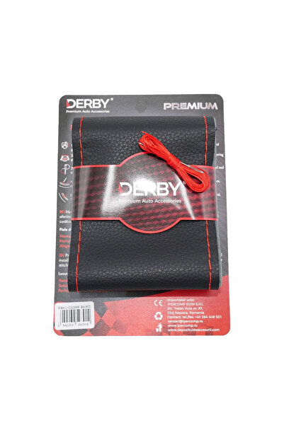 Derby Black steering wheel cover with needle and thread 80 g, red stitching