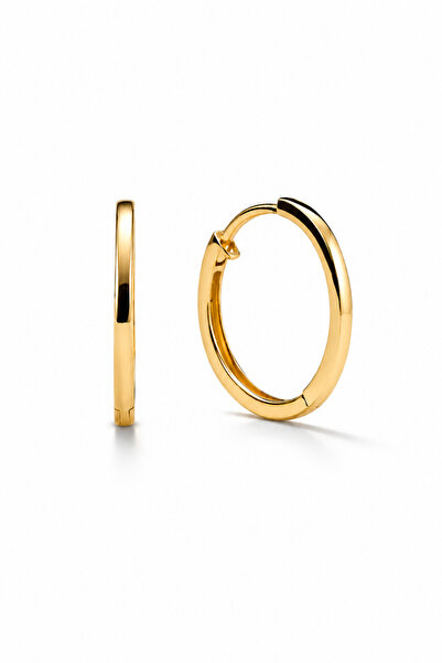 KAIROS JEWELRY 14 Ayar Altın 15 mm Sade Klasik Şık Kadın Halka Küpe