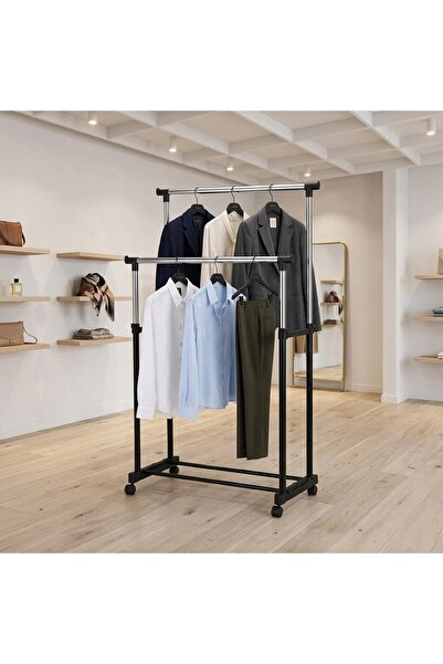Generic Double Garment Rack with Wheels – Adjustable Height 92-168cm Dual Rai...