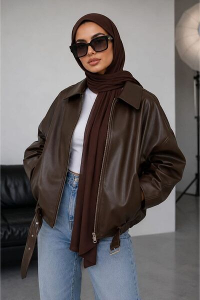 PALMA Kadın Oversize Bomber Suni Deri Ceket | Yeni Sezon Kemerli Biker Ceket