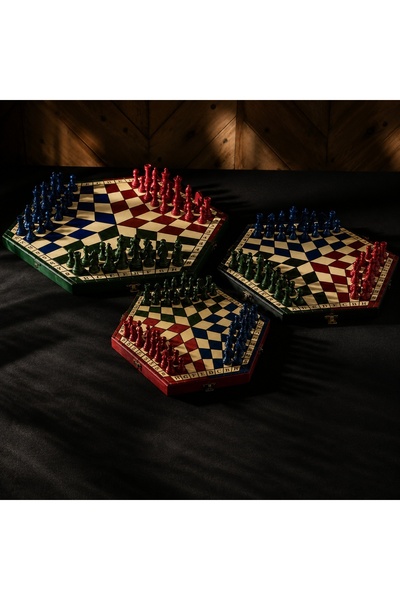 Sunrise Chess & Games Three-player chess Top Bottom Set - Small Tricolor