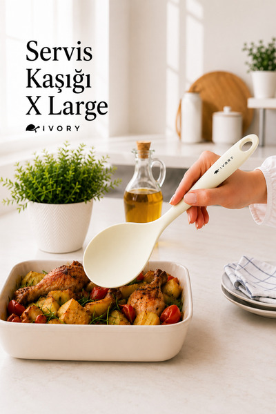 Sariva Home Ivory Serving Spoon Silicone Heat Resistant Non-Stick Surfaces Co...