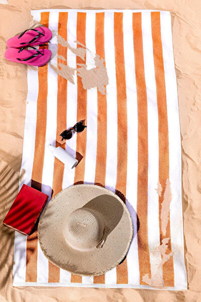 TAYA HOME Premium Beach Towel 80X150 cm 100% Cotton Navy Blue White Striped S...