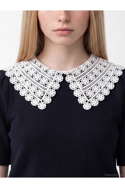 LC Waikiki Xside Navy Blue Lace Baby Collar Women's Knitwear Sweater