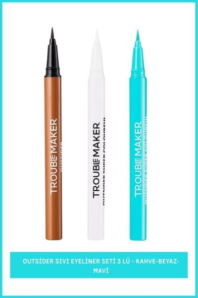 Troublemaker Outsider Sıvı Eyeliner Seti 3 Lü - Kahve-Beyaz-Mavi