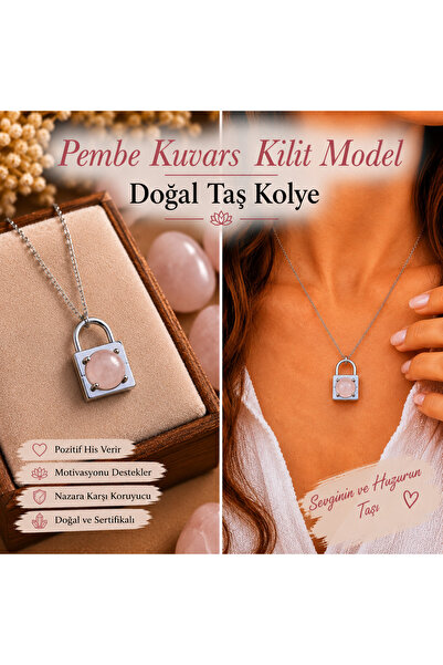 best bioenerji taş terapi Pink Quartz Lock Model Natural Stone Necklace Certi...